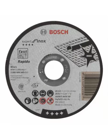 Disque à Tronçonner à Moyeu Plat Expert For Inox 115x1.0 Mm | 2608600545 - Bosch | IFD Outillage 1 Disque à Tronçonner à Moyeu Plat Expert For Inox 115x1.0 Mm | 2608600545 - Bosch | IFD Outillage